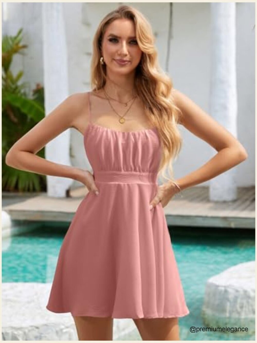 Backless Bow A-Line Mini Dress, Adjustable Strap, Lightweight Polyester - Picture 3 of 7